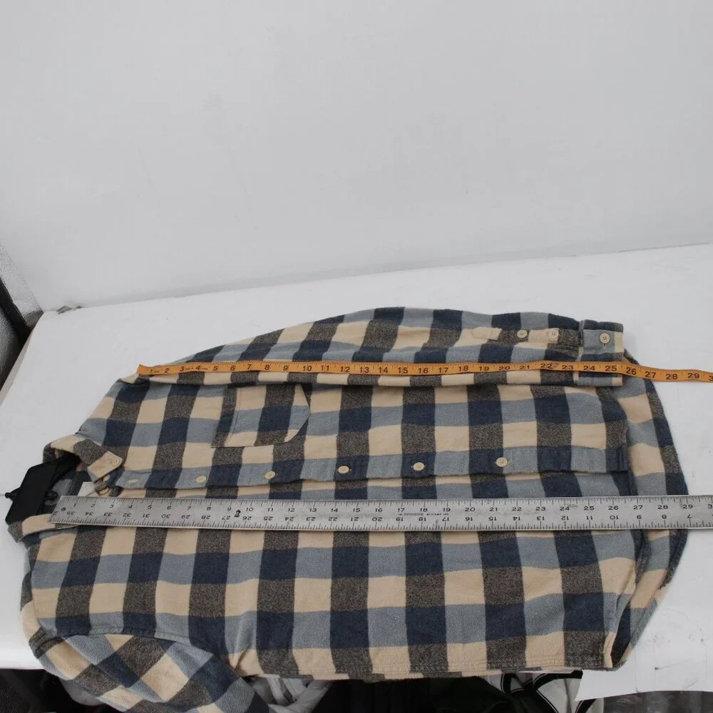 FOLK flannel shirt men's 2 long sleeve button down plaid cotton one pocket